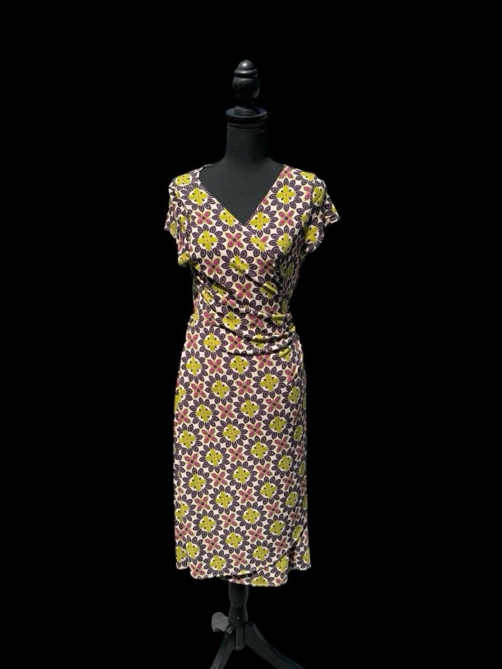 Cato Yellow and Purple Floral Midi Wrap Dress